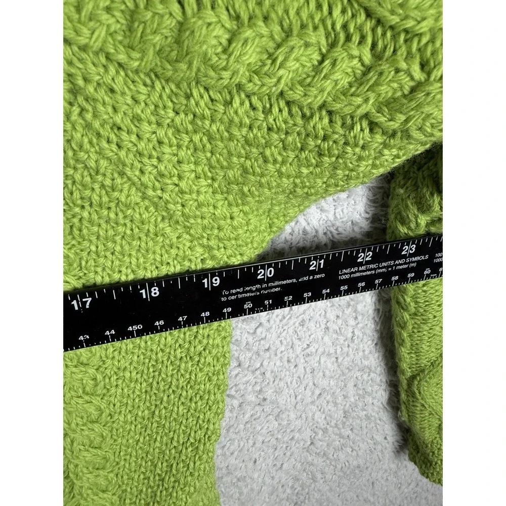 Aran Crafts Cardigan Sweater Womens Size L Green 100% Merino Wool Cable Knit
